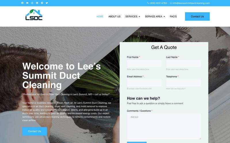 Lee's Summit Air Duct Cleaning website homepage built by Sites Delight Creatives