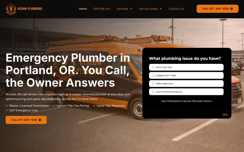 Vision Plumbing website built by Sites Delight Creatives